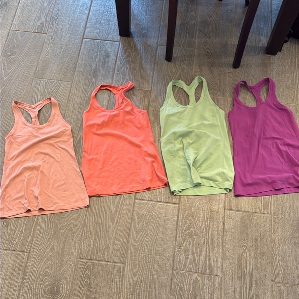4 Women's Racerback Tank Top Set - Peach, Coral, Light Green, Purple
